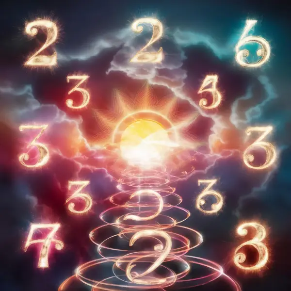 La numérologie pendant une voyance par téléphone Figure montre des chiffres et des couleurs soleil au milieuxdans un aspect spirituel mystique désigne la numérologie chez kinen voyant et médium